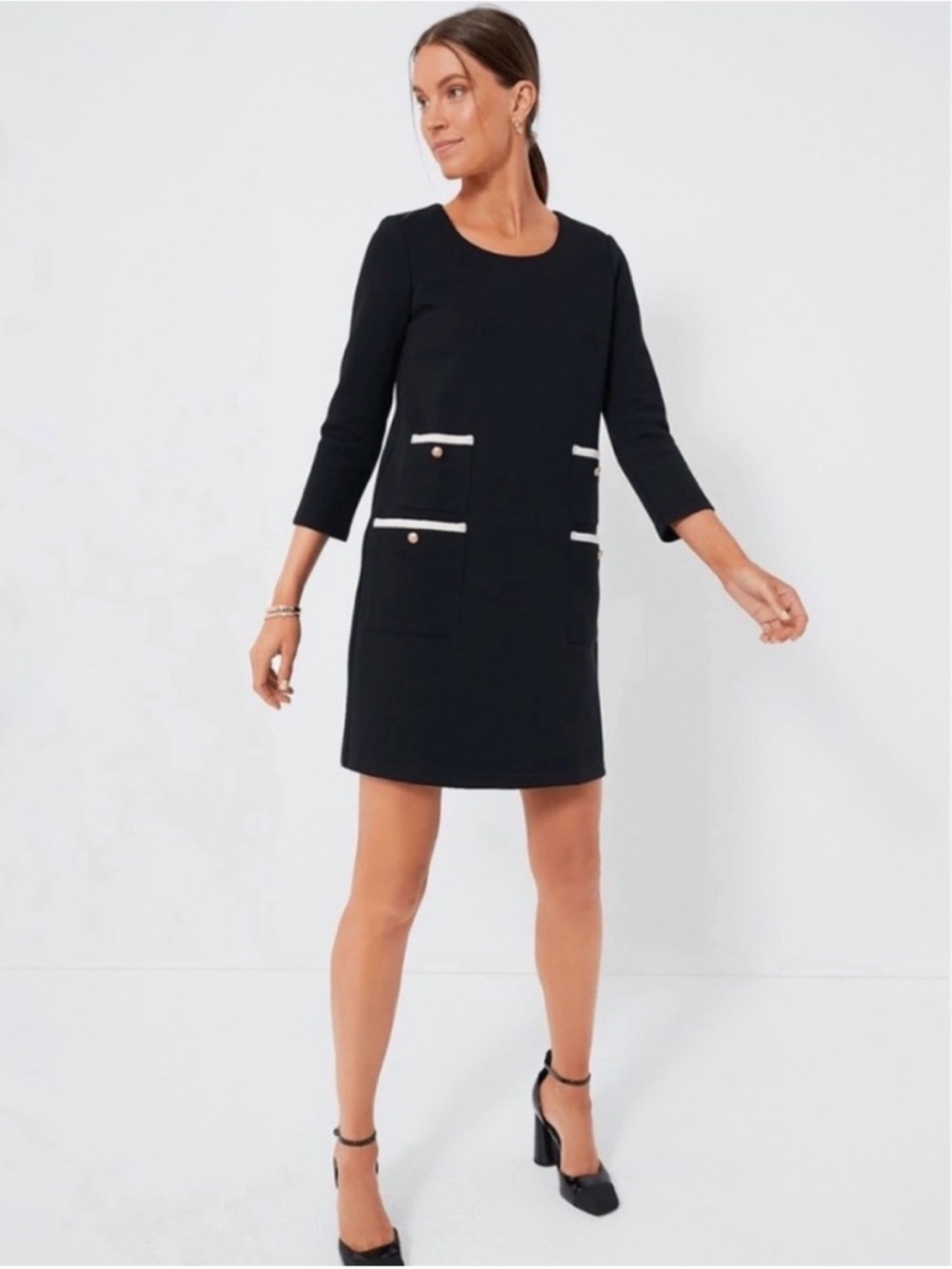 Tuckernuck Black Francoise Mod Mini Dress Long Sleeve Shift Size XS
